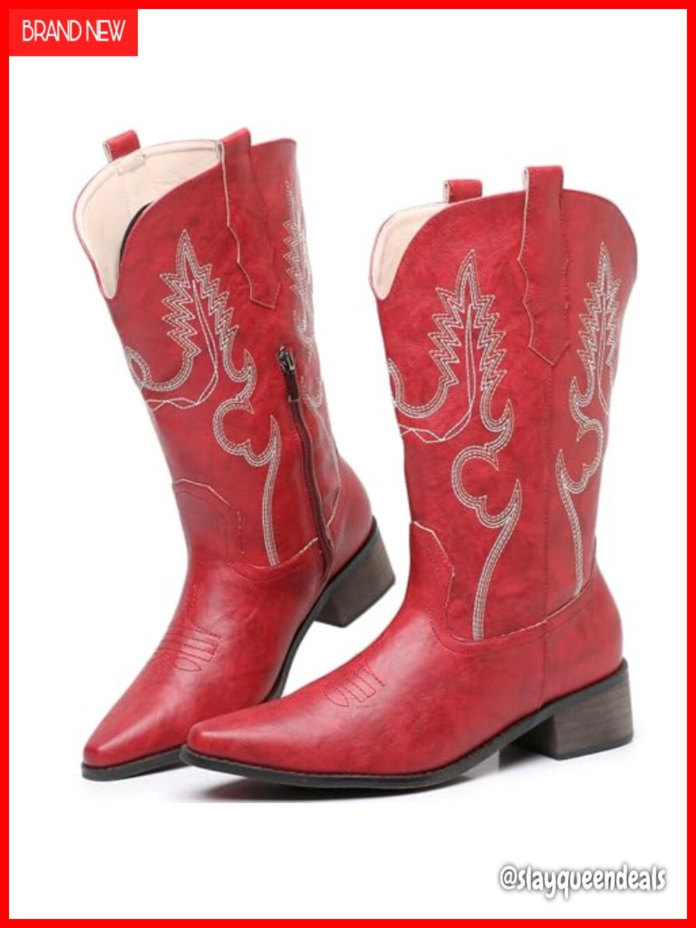 Women's Embroidered Western Cowboy Boots Pointed Toe Mid-Calf Pull On
